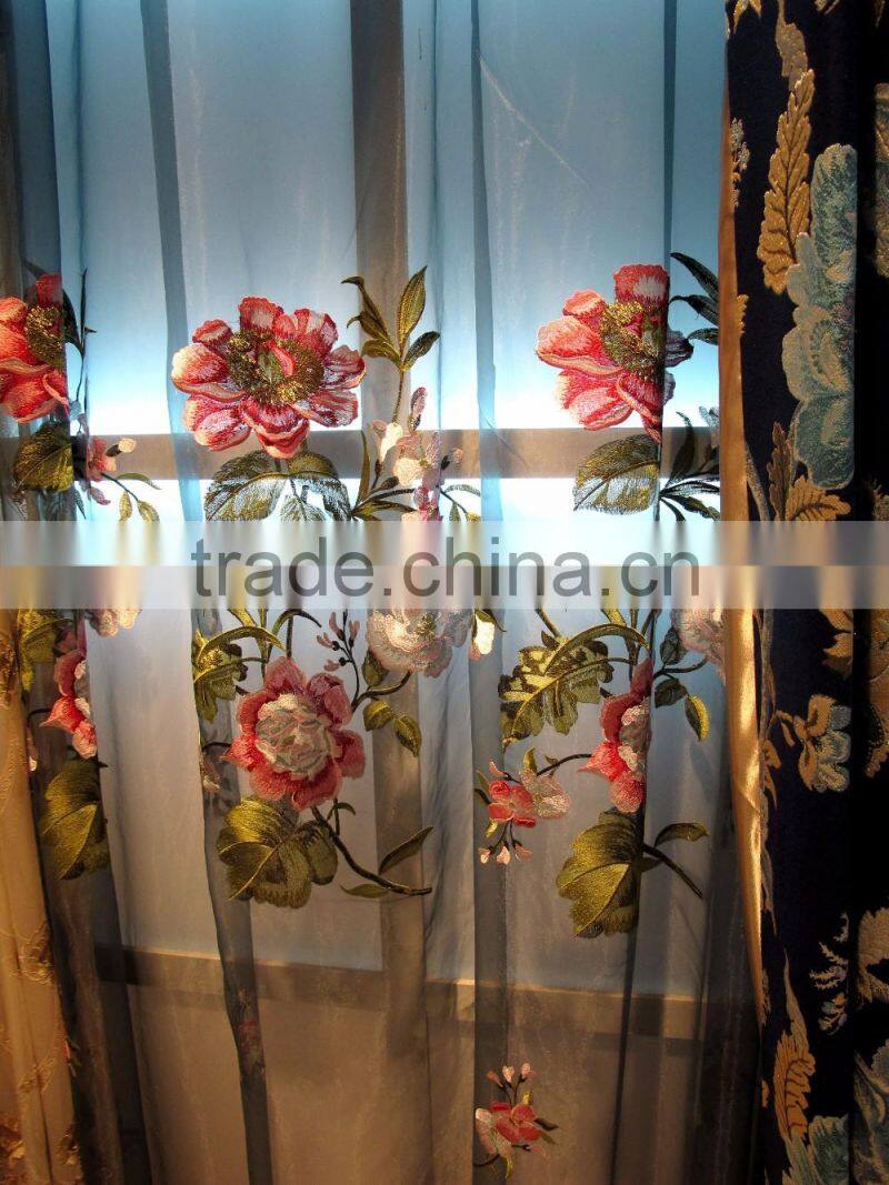 Noble Luxury Design Embroidery Ready Made Curtain with Valance and Sheer Set