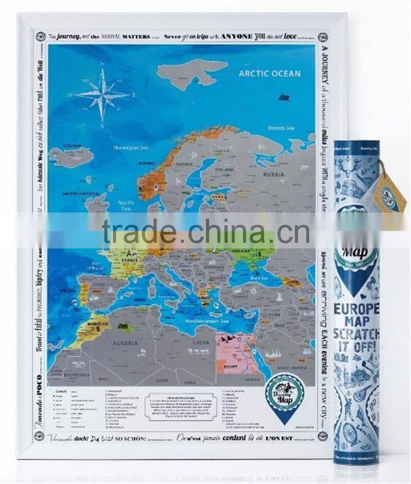 Detailed Europe Map with Scratch off Stickers Large Size Tube Packaging AMA-15
