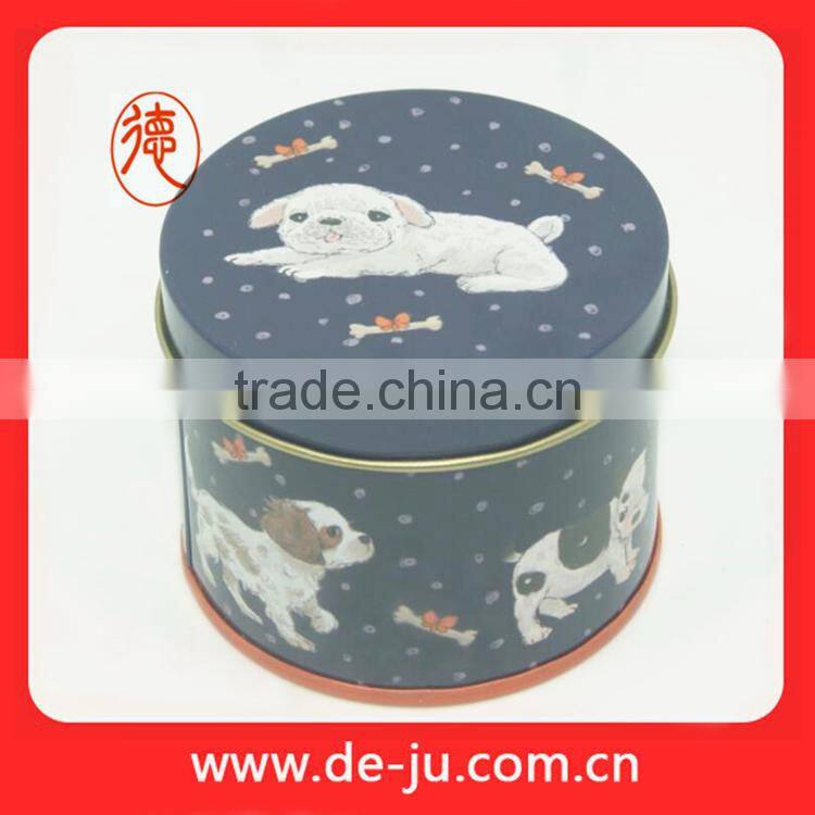Popular design fancy printing small round tin box for tea