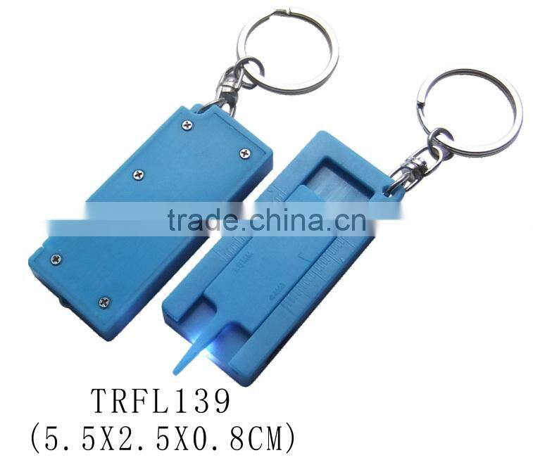 Mini multifunctional plastic tyre tread depth gauge keychain with LED light