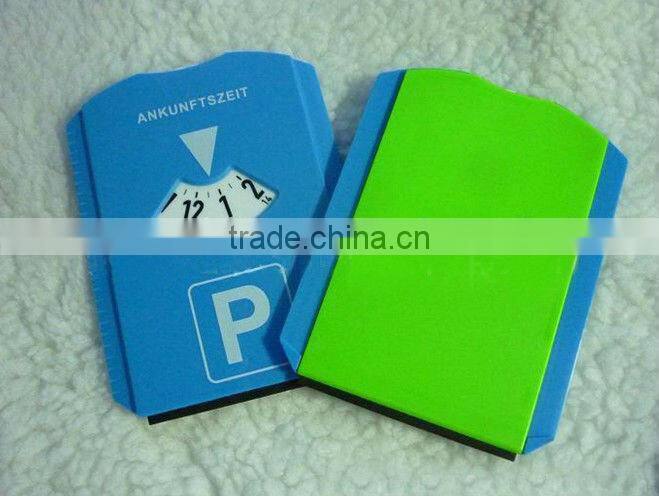 Car ice scraper with parking disk