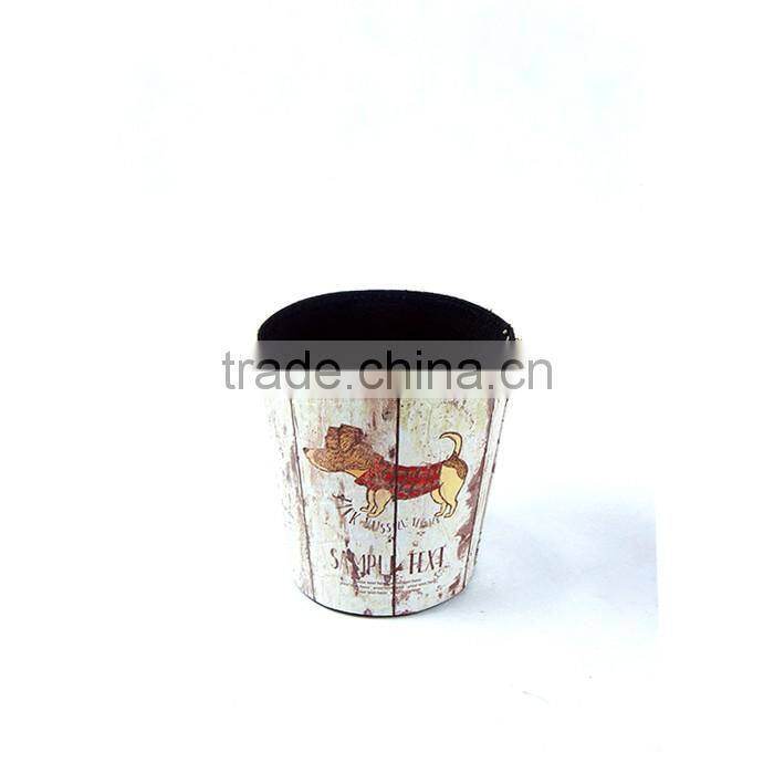 Cartoon Dog Print Waste Bin Faux Leather Open Top Standing Trash Can