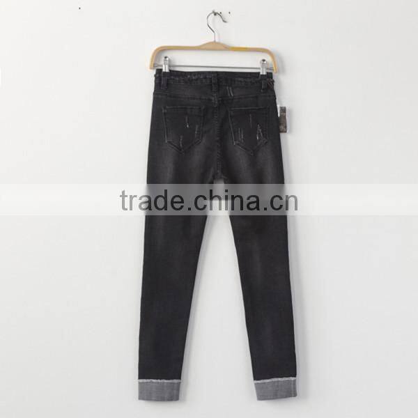2017 OEM Casual ripped women denim pants L6983 simple style