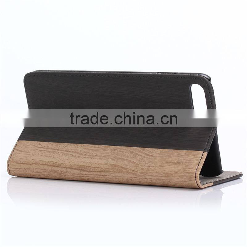 Nature wood grain PU card bumper/pocket cell phone case for Iphone