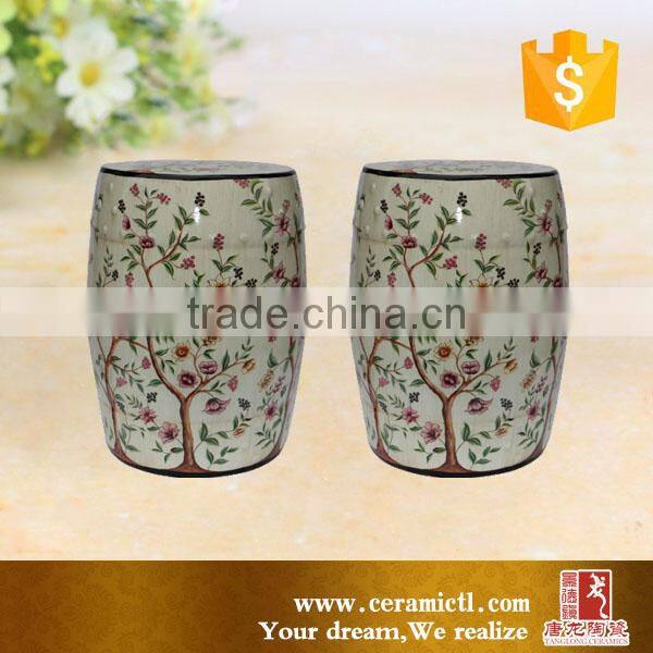 H 45cm Green stool ceramic drum side table