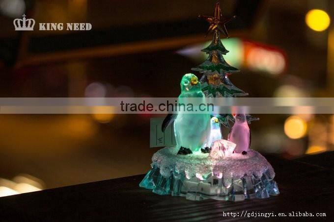Acrylic Christmas Penguins &Tree Crystal Decoration With Led Light For Gift