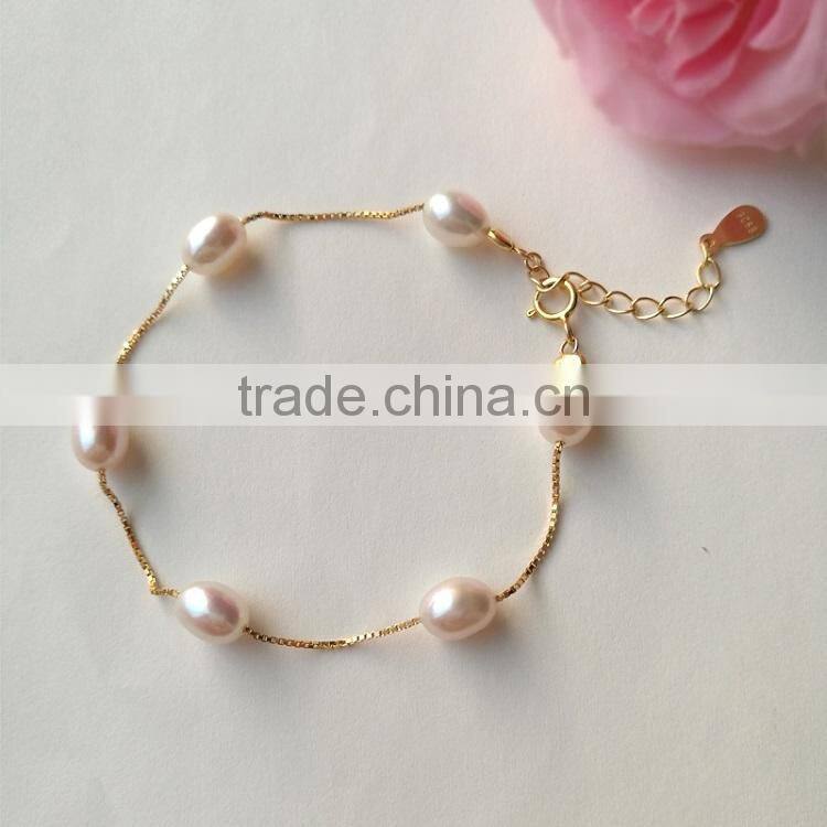 8-9 mm purple rice shape freshwater pearl bracelet