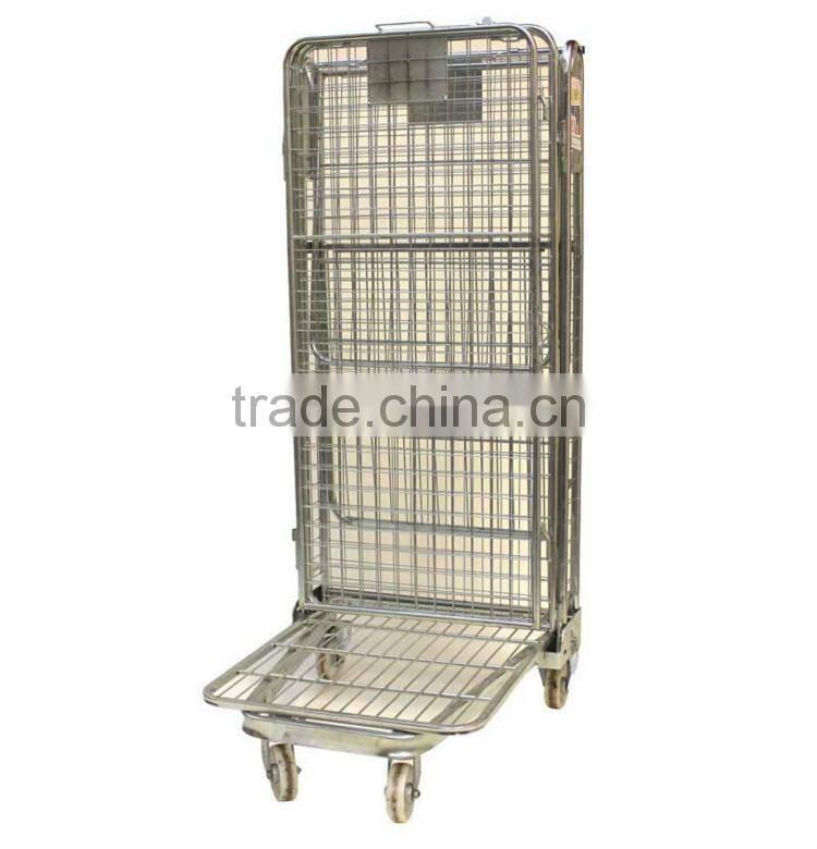 four wheel storage tool cart foldable container roll cages with shelves