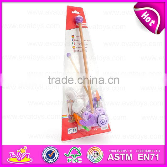 2015 New Design Christmas kid hand push toy,Funny Cartoon child Wooden Chick Pull Toy,Hot Selling pull push toy for baby W05A011