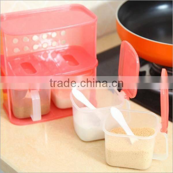 OEM Creative Kitchen Plastic 2 layer 4 samll Box Red-and-Clear Seasoning Container Box Supplier In ShenZhen