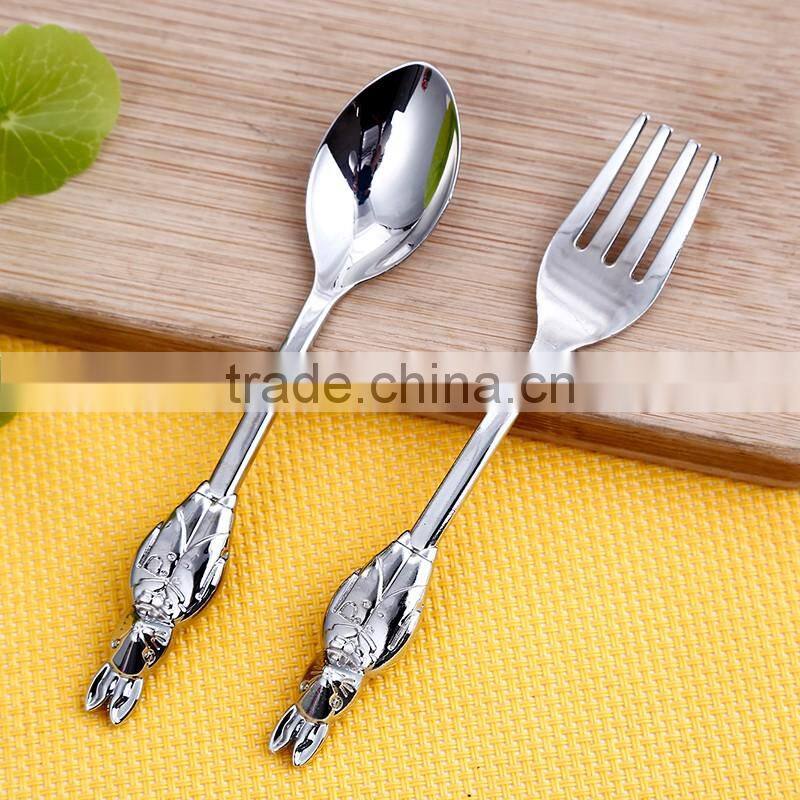 New design hot selling rabbit shape zinc material kids spoon and fork cutlery set