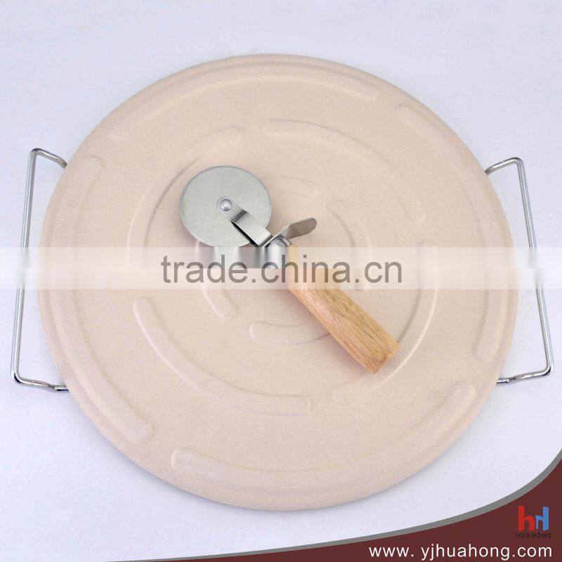 Pizza stone set with pizza stone,pizza cutter and serving rack
