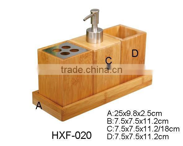 Elegant nature bamboo bathroom accessory for toothbrush holder and soap dispenser