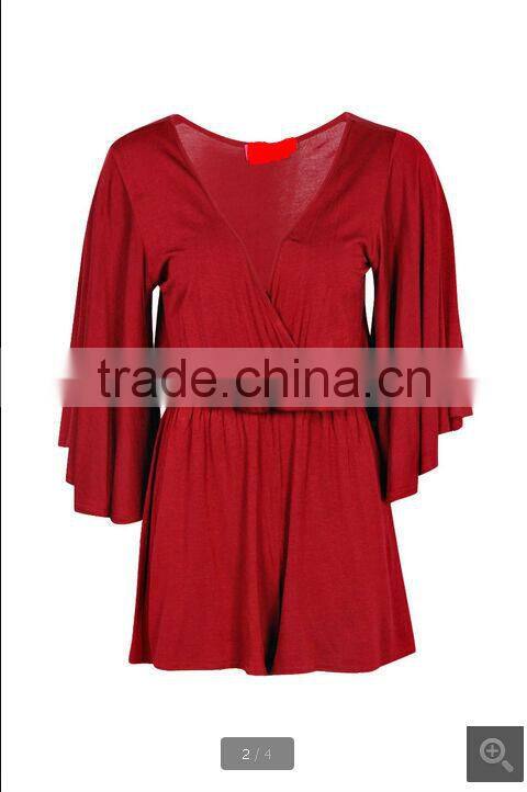 2015 sexy womens deep V neck plus size open front African Print Kimono Sleeve loose Playsuit