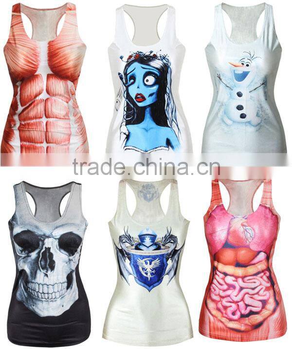 Newest style sublimation fancy custom women vest with 3D printing wholesale tank top