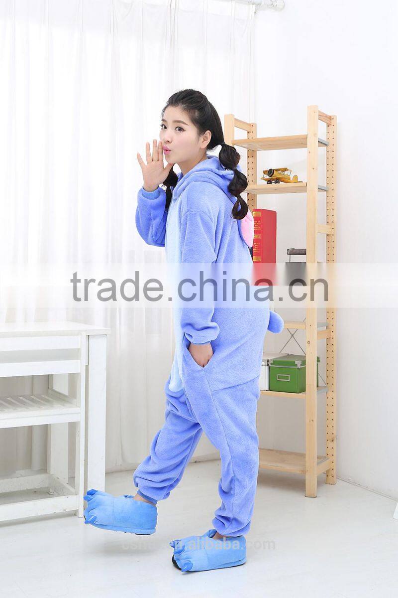 flannel cartoon adult animal jumpsuit animal pajamas jumpsuit blue stitch design