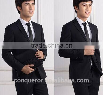 black wool 'M Line' 2-Button Suit With Flat Front Pants (SHT1047)