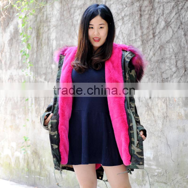 CX-G-P-11 Hot Selling Fur Coat Factory Raccoon Collar Fake Fur Parka Coat