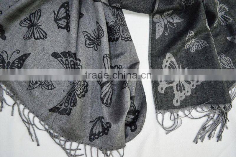 The latest large 100%rayon soft designer jacquard butterfly shawl