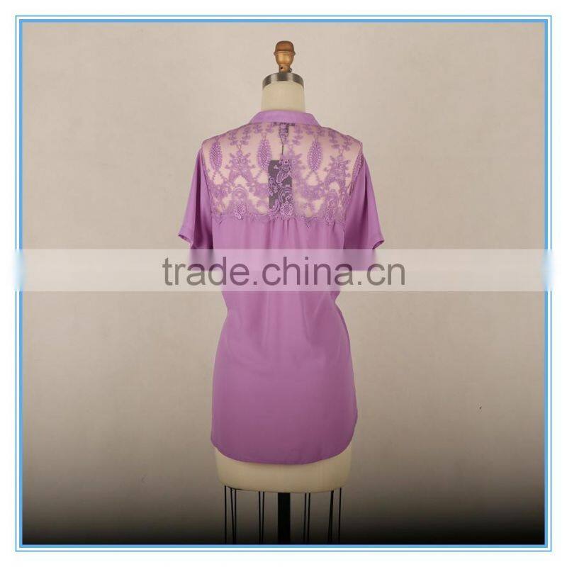 Ladies lace elegant formal shirt for short sleeves
