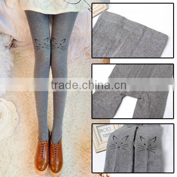 Embroidery cat trample feet 100% cotton pantyhose