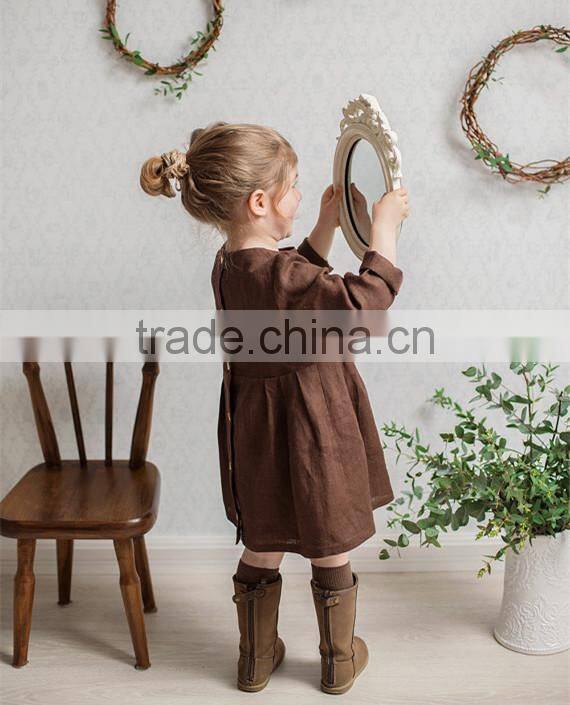 Classical Model Dresses For Girls With Wooden Buttons Cute Linen Dress Baby