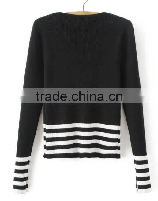 EY0861S European Style Fashion Stripe Pullover Women Sweater