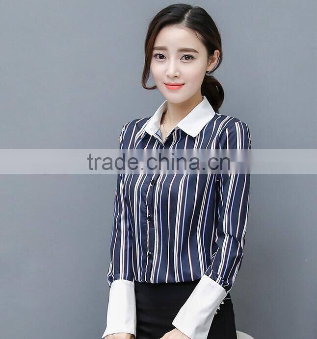New Arrival Women's Loose Slim Long Sleeve Tops striped Blouses Designs For Sale