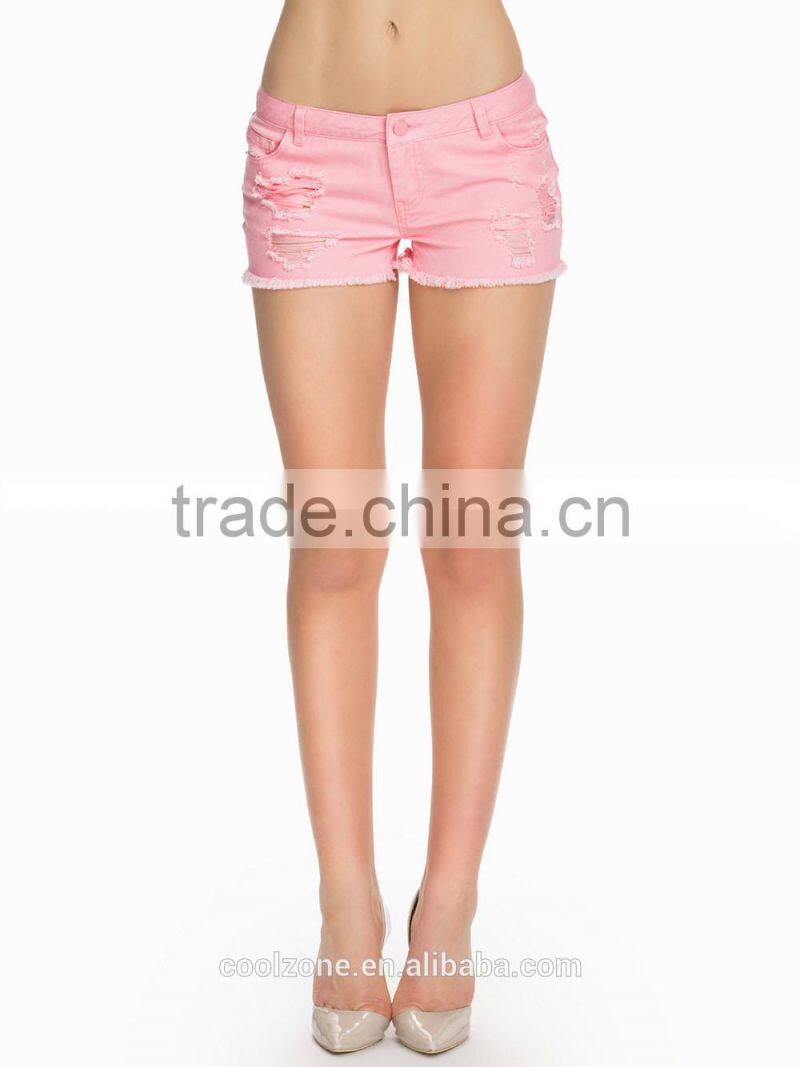Latest fashion design stone washed shorts women/sexy denim shorts with trim