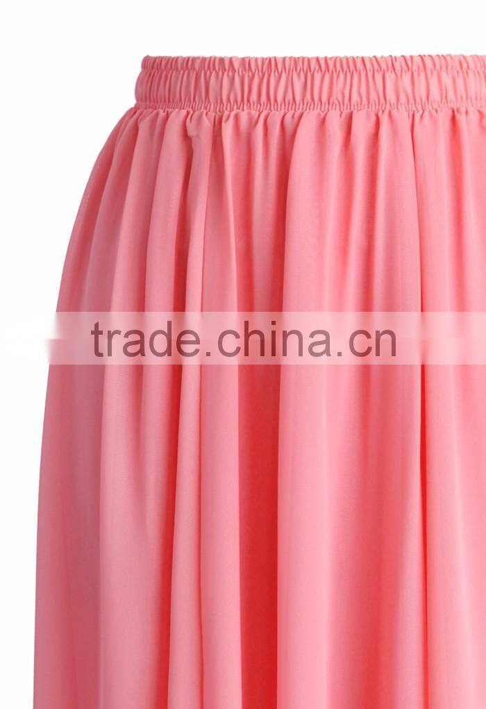 Women wholesale elastic wasitband long skirt fashion chiffon maxi skirt 2016
