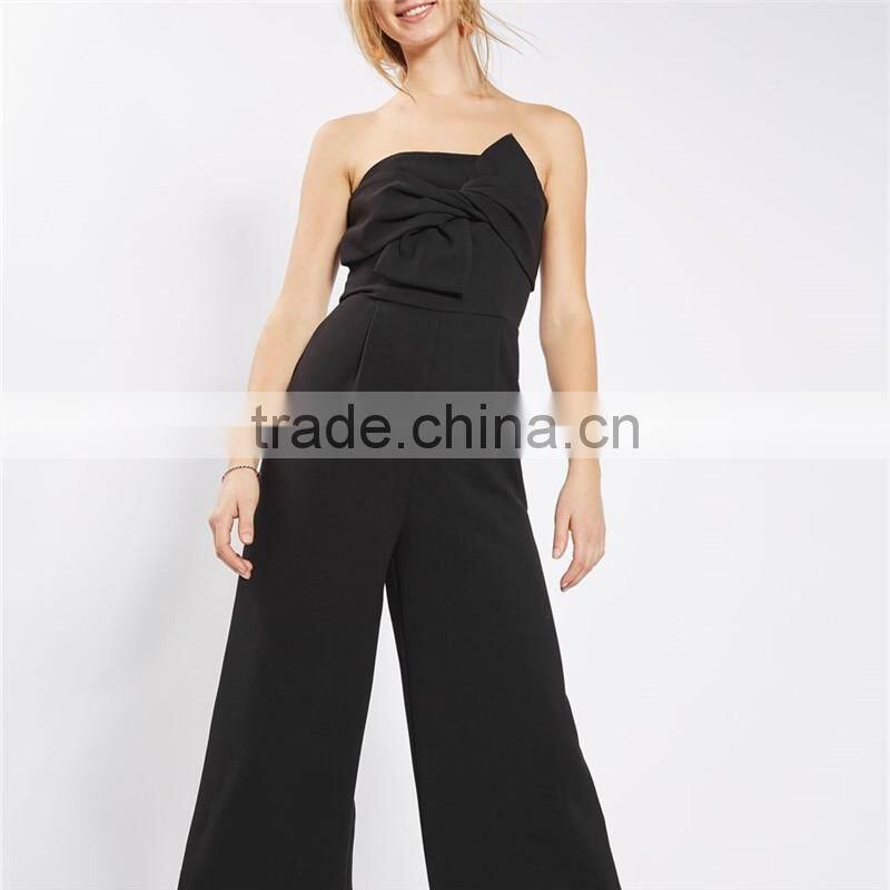 Dongguan Sexy Chic All Black Strapless Tie Bandeau Jumpsuit