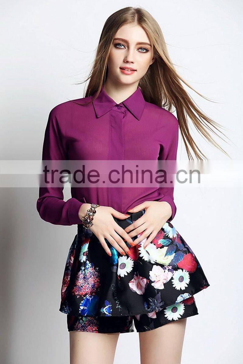 Original design Girls purple shirt + hot short skirt/dress pants sets