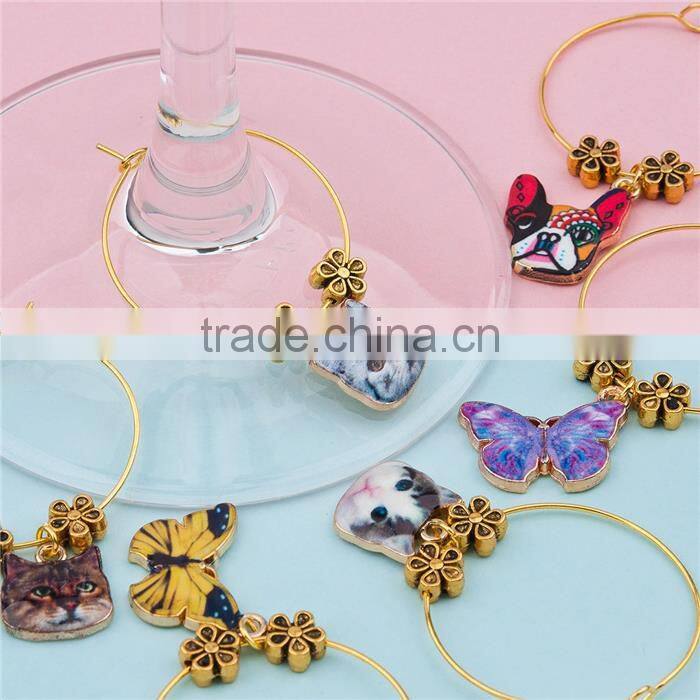 Hoop Earrings Gold Plated At Random Enamel Animal Flower Wine Glass Marker