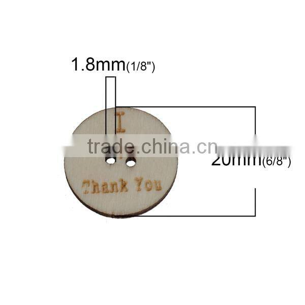 Wood Sewing Buttons Scrapbooking 2 Holes Round Natural Message Pattern I Love Thank You "