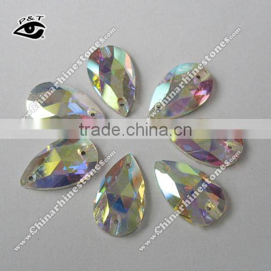 Flat Back Stone Crystal Sew on Crystal Tear Drop 17x28mm Crystal AB With Holes For Clothing Wedding Dresses