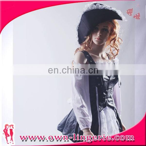 halloween party adult women punk Pirate Costume for women black Faux Leather Sexy Pirates cosplay
