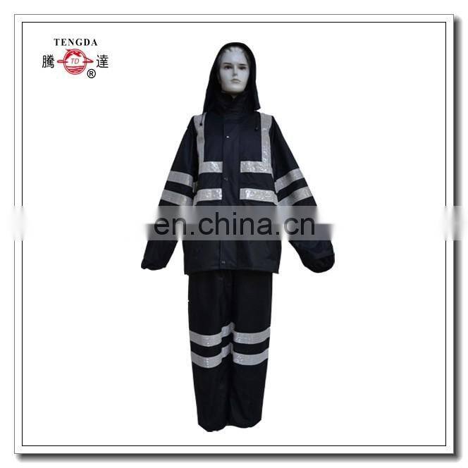 190T polyester pongee raincoat with prismatic reflective strips