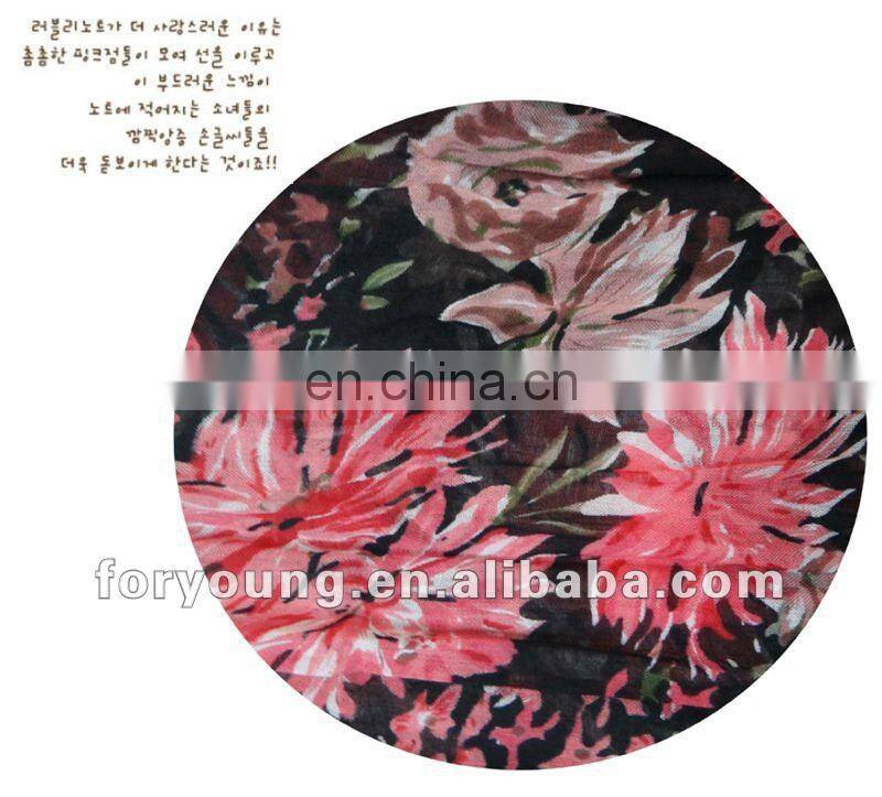 big flower print fabric 2012 viscose fringe scarf