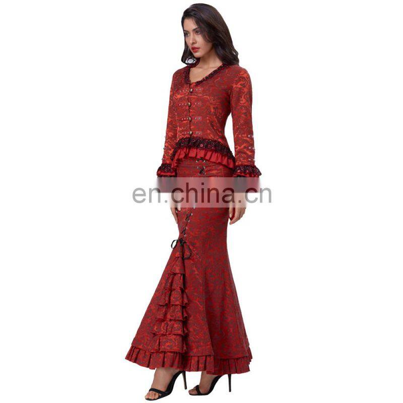 Belle Poque Women's Retro Vintage Gothic Victorian Corset Style Lace Embellished V-Neck Jacquard Red Coat Tops BP000223-2