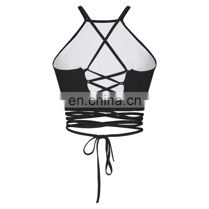 cheap black women printed crop top