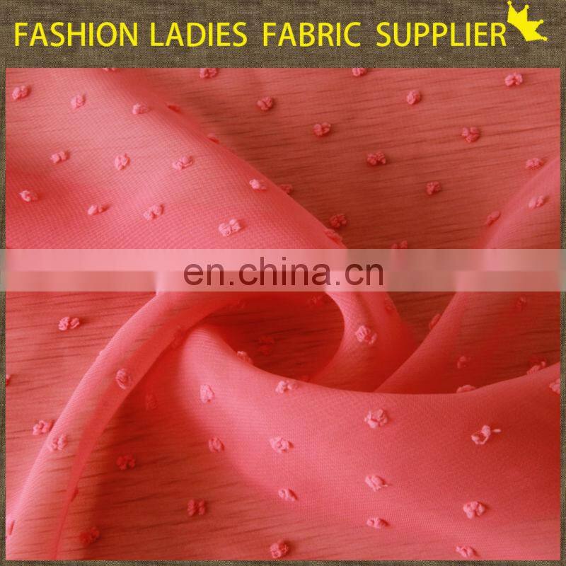 Shaoxing textile beautiful chiffon with plush ball for young girl 100%poly chiffon