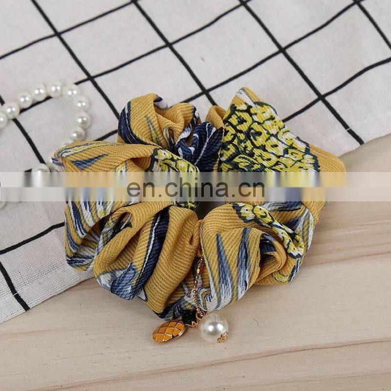 Ladies Winter Ruched Hair Rope Plain Color Imitation Pearl Pendant Charms Ponytail Holder Geometric Large Intestine Scrunchies