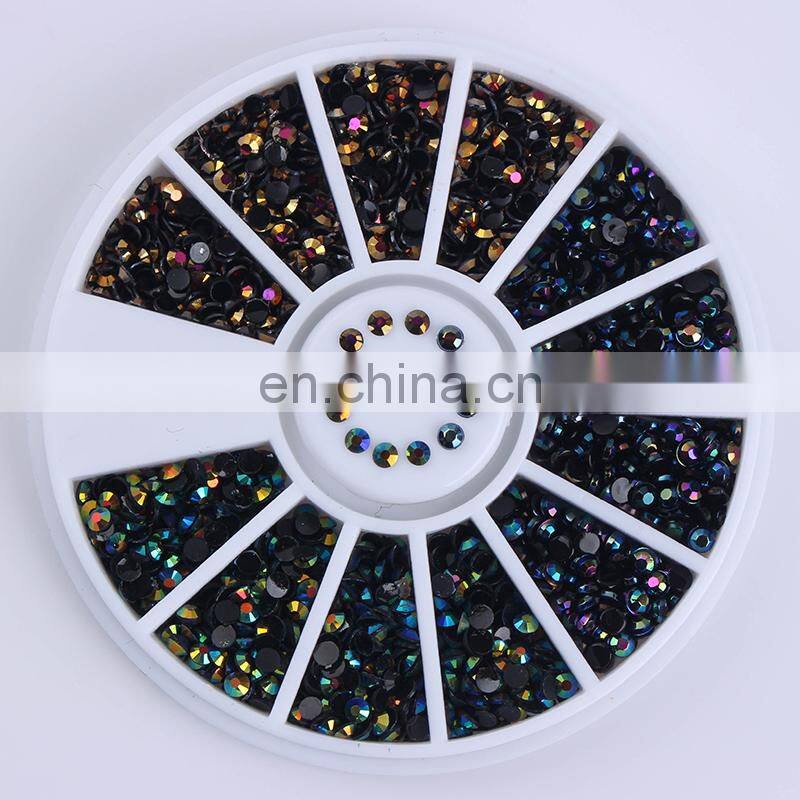 1 Box Black Shiny Nail Rhinestones 3D Art Decorations in Wheel Flat Bottom Manicure DIY Accessories