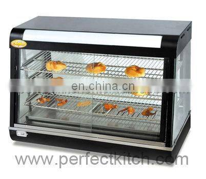Hot fast food warmer glass display /food warmer showcase with sliding glass door