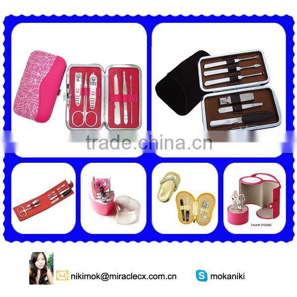 Brown button closed high quality 8pcs professional manicure set