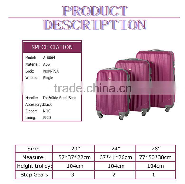 Customize travel hardside abs luggage trolley set in usa,euro,turkey market