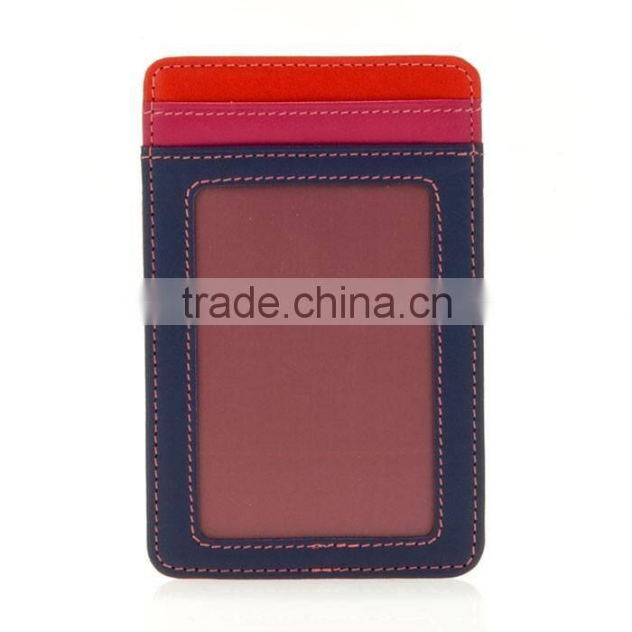 vertically Genuine Leather transparent window Colorful ID Credit Card Holder or Business Name Card Case pocket wallet