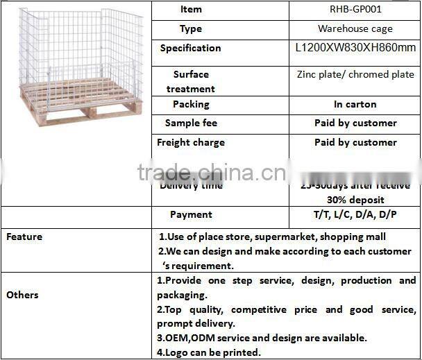 Galvanized supermarket folding warehouse cage