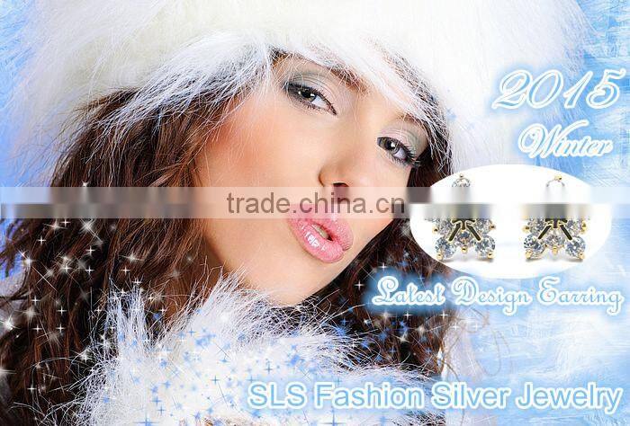 2015 Fashion winter latest design 925 sterling silver yellow gold plate square white CZ micro pave setting earrings for women