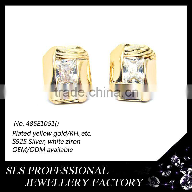 2015 Fashion winter latest design 925 sterling silver yellow gold plate square white CZ micro pave setting earrings for women